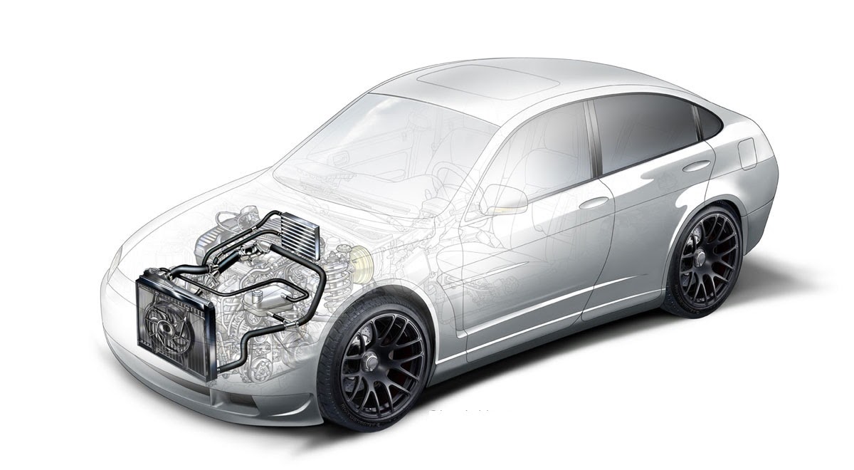 Full vehicle thermal management system — cooling loops, refrigerant circuit, HVAC integration